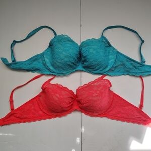 Victoria's Secret Lace Bra Duo - Coral and Blue 36C
